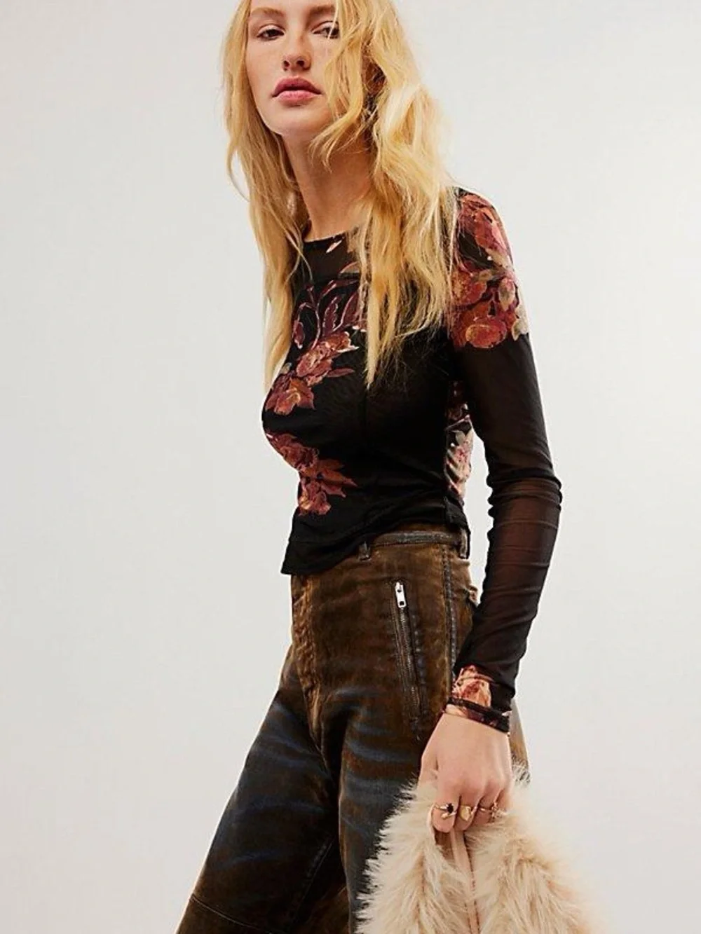 Free People Betty’s Garden black and pink floral long sleeve top in small